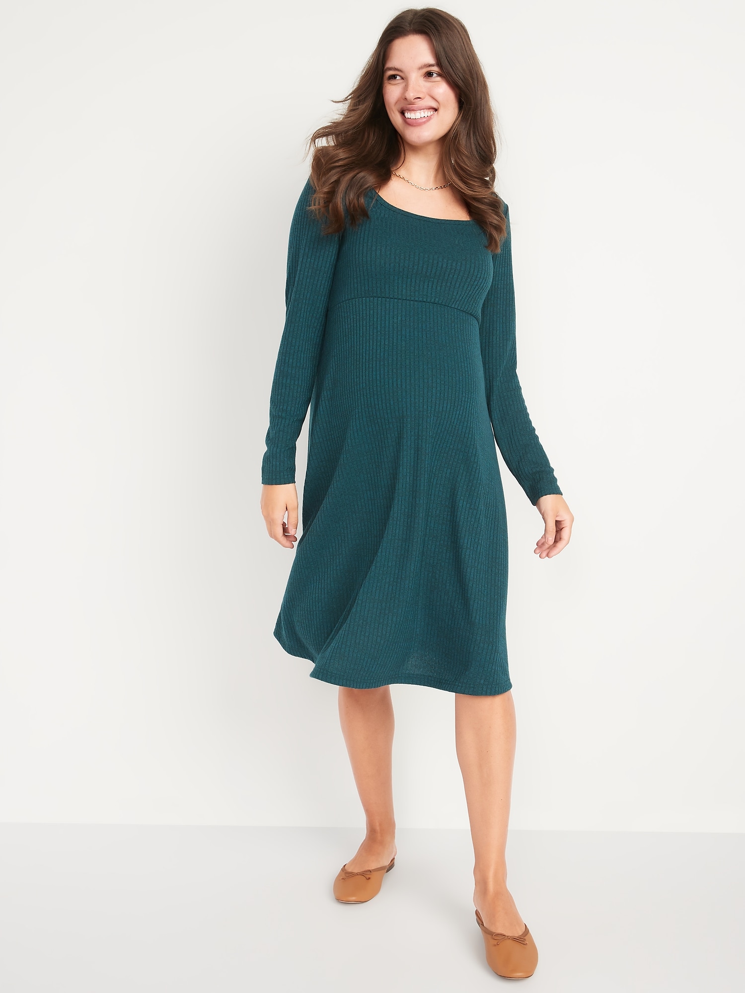 Maternity Fit & Flare SquareNeck RibKnit Dress Old Navy