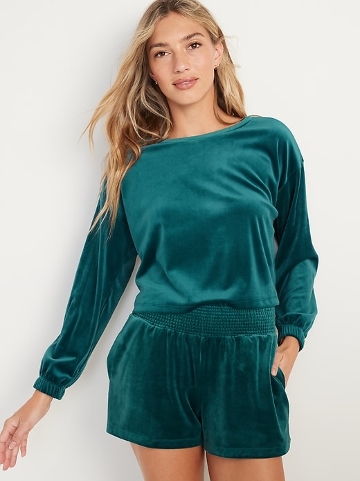 Image number 5 showing, Long-Sleeve Velvet Pajama Top