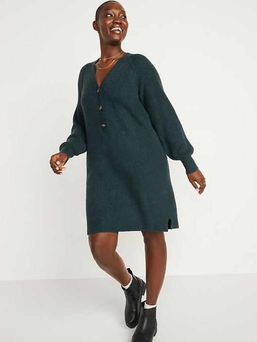 Image number 1 showing, Long-Sleeve Rib-Knit Mini Sweater Dress for Women