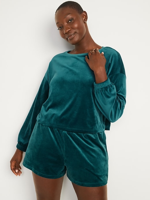 Image number 1 showing, Long-Sleeve Velvet Pajama Top