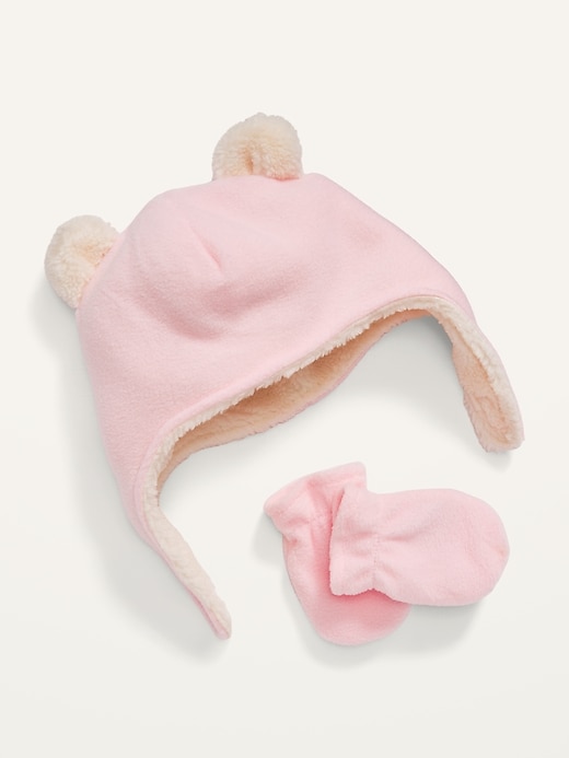 View large product image 1 of 2. Unisex Microfleece Critter Hat & Mittens Set for Baby