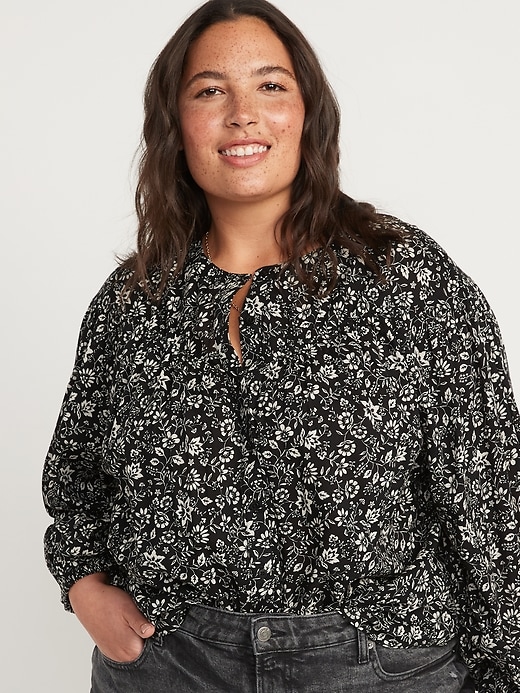 Oversized Floral-Print Long-Sleeve Blouse for Women | Old Navy