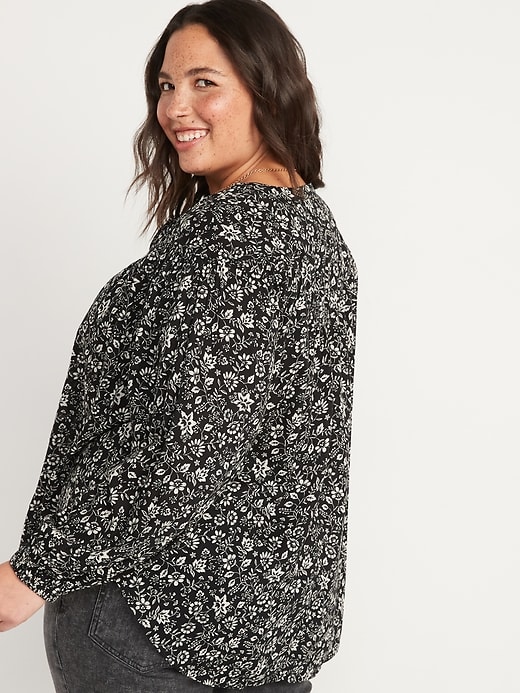 Image number 8 showing, Oversized Floral-Print Long-Sleeve Blouse for Women