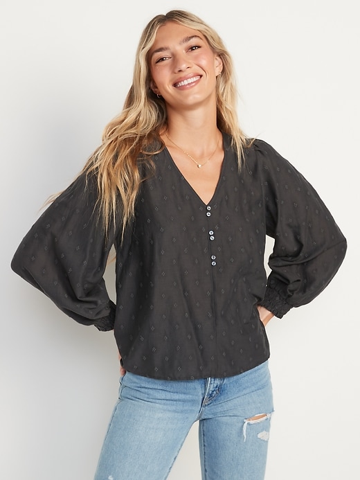 Image number 4 showing, Long-Sleeve Clip-Dot Blouse for Women
