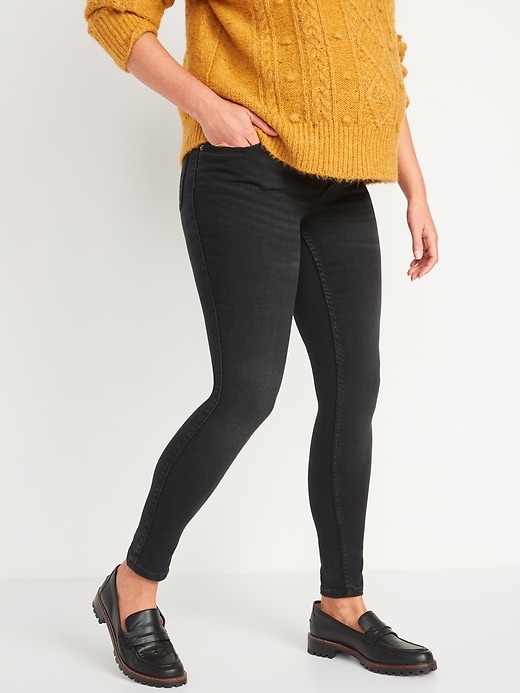 Image number 1 showing, Maternity Rollover Panel Black Skinny Jeans