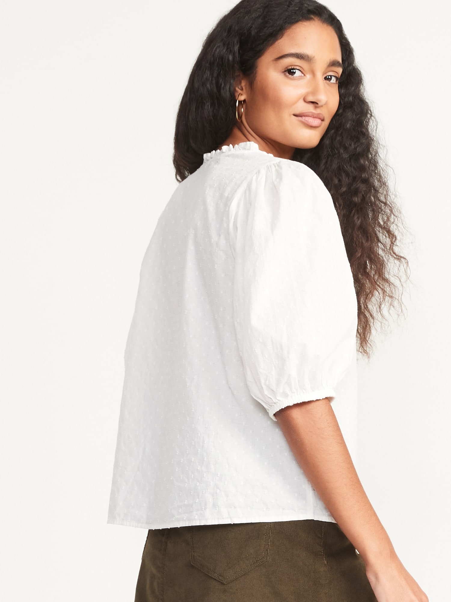 Puff-Sleeve Lace-Trim Clip-Dot Blouse for Women | Old Navy