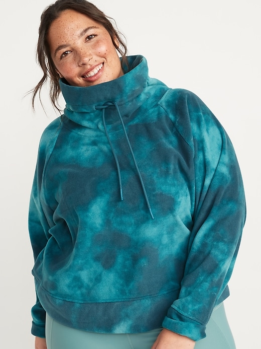Image number 7 showing, Funnel-Neck Cropped Microfleece Sweatshirt