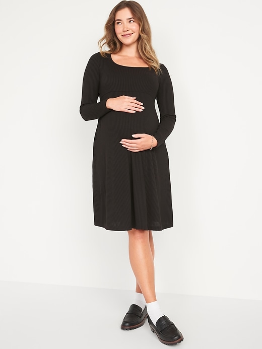 Image number 1 showing, Maternity Fit & Flare Square-Neck Rib-Knit Dress 