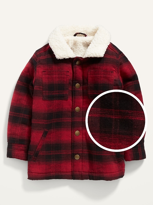 View large product image 1 of 2. Sherpa-Lined Plaid Flannel Shirt Jacket for Toddler Boys