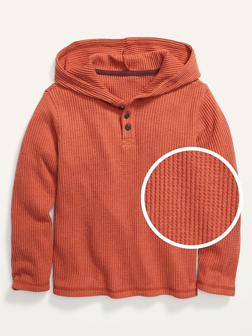 View large product image 1 of 1. Textured Thermal-Knit Henley Tee Hoodie For Boys