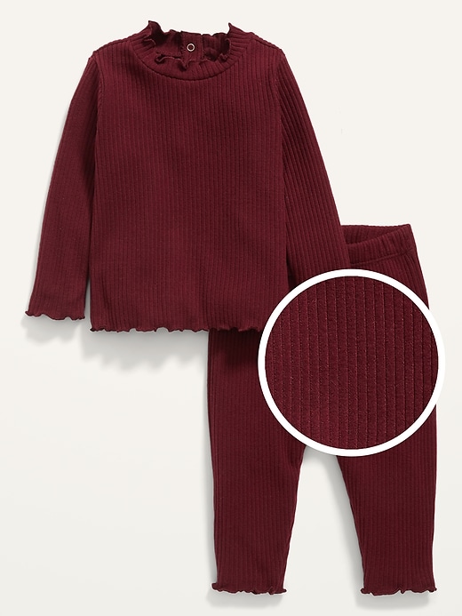 View large product image 1 of 1. Cozy Rib-Knit Lettuce-Edged Top and Pants Set for Baby