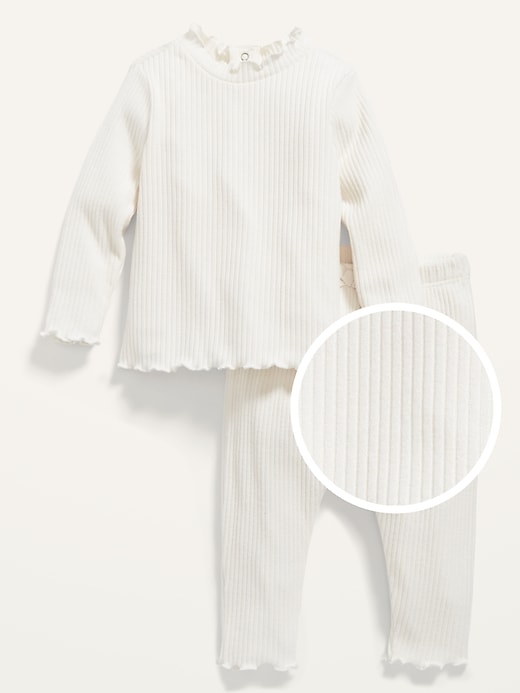 View large product image 1 of 2. Cozy Rib-Knit Lettuce-Edge Top and Pants Set for Baby