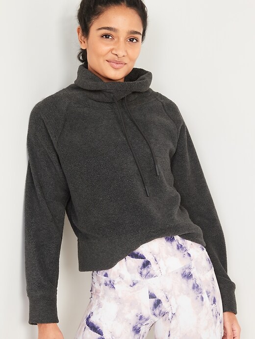 Image number 5 showing, Funnel-Neck Cropped Microfleece Sweatshirt for Women