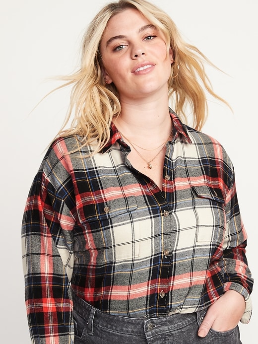Image number 7 showing, Oversized Plaid Flannel Boyfriend Tunic Shirt for Women