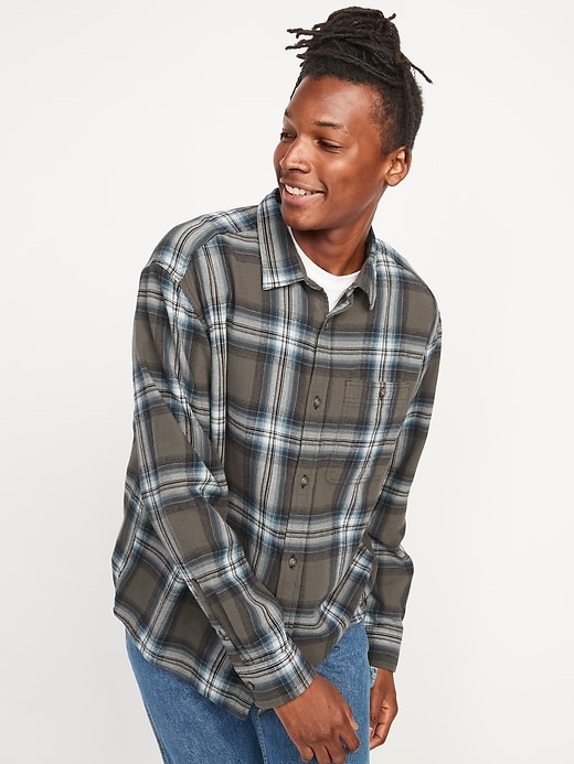 View large product image 2 of 3. Oversized Gender-Neutral Patterned Flannel Shirt for Adults