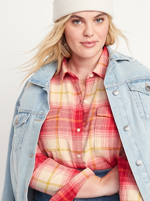 Image number 3 showing, Oversized Plaid Flannel Boyfriend Tunic Shirt