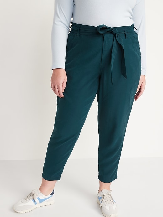 Image number 6 showing, High-Waisted Cropped Belted Straight-Leg Pants for Women