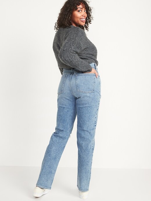 Image number 2 showing, Extra High-Waisted Button-Fly Sky Hi Straight Light-Wash Ripped Jeans for Women