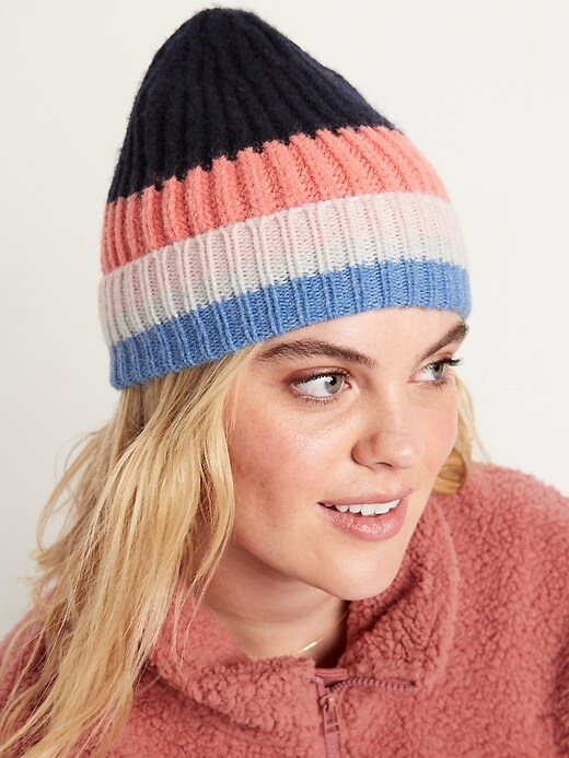 View large product image 1 of 2. Striped Sweater-Knit Beanie For Women