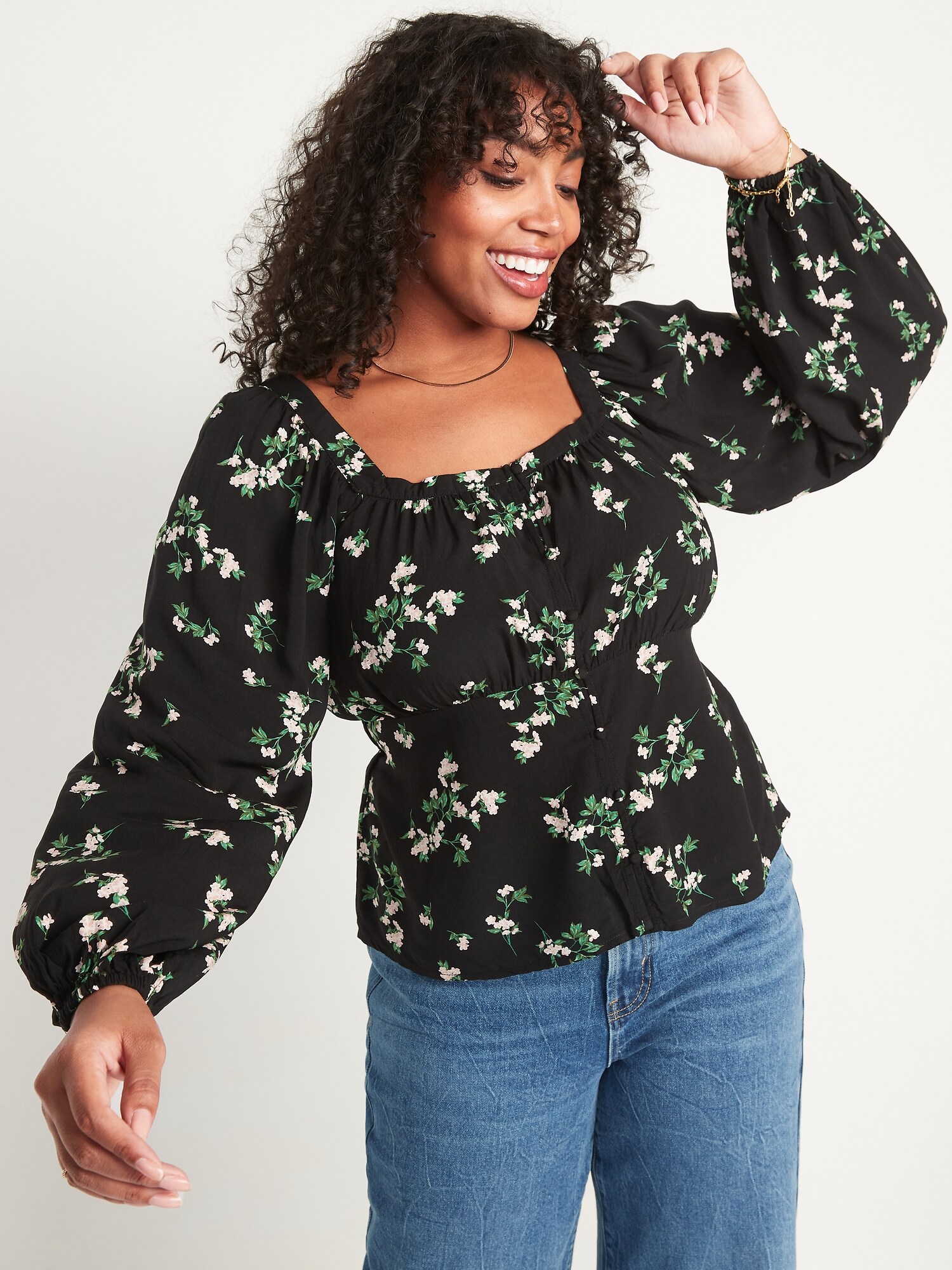 FloralPrint SquareNeck Blouse for Women Old Navy