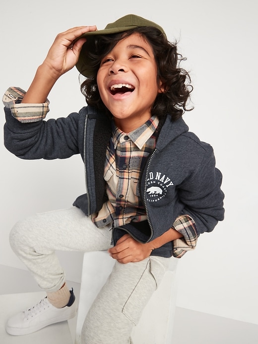 View large product image 1 of 2. Cozy Sherpa-Lined Logo-Graphic Zip Hoodie for Boys
