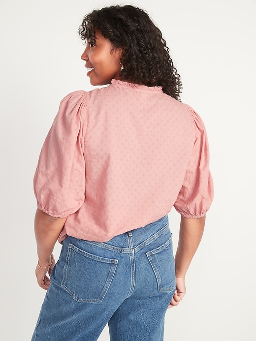 Image number 2 showing, Puff-Sleeve Lace-Trim Clip-Dot Blouse