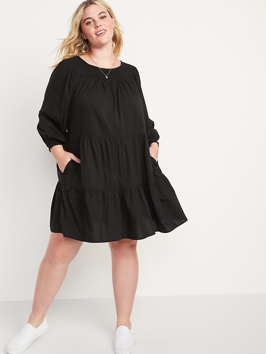 Image number 7 showing, Long-Sleeve Tiered Smocked Embroidered Mini Swing Dress