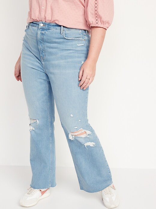 Image number 7 showing, Higher High-Rise Light-Wash Ripped Cut-Off Flare Jeans for Women