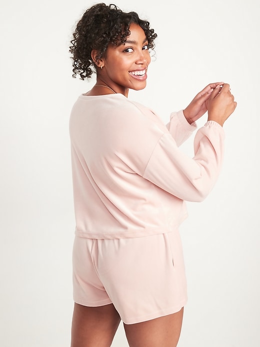 Image number 2 showing, Long-Sleeve Velvet Pajama Top for Women