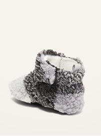 View large product image 3 of 4. Unisex Buffalo Plaid Sherpa Slippers for Baby