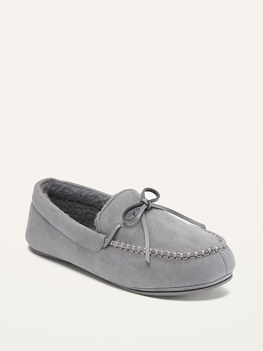 View large product image 1 of 3. Faux-Suede Sherpa-Lined Moccasin Slippers