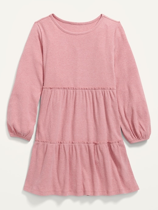 View large product image 2 of 3. Rib-Knit Tiered Long-Sleeve Dress for Girls