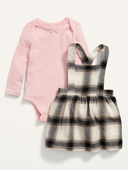 View large product image 1 of 2. Bodysuit & Flannel Pinafore Skirtall Set for Baby