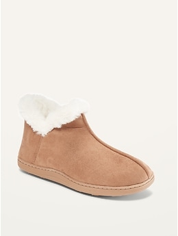 Checked Faux Fur Cuff Slipper Boots