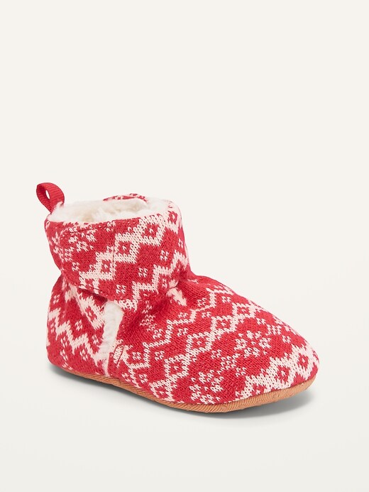 Unisex Fair Isle Sweater-Knit Slippers for Baby