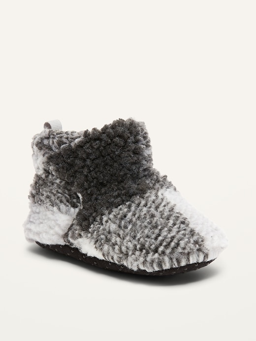 View large product image 1 of 4. Unisex Buffalo Plaid Sherpa Slippers for Baby