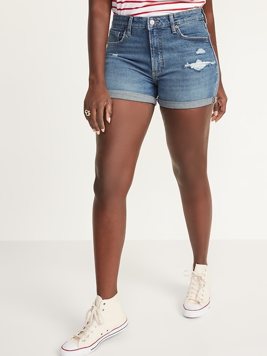 Image number 1 showing, High-Waisted O.G. Straight Ripped Jean Shorts for Women -- 3-inch inseam