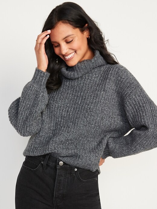 Image number 5 showing, Heathered Shaker-Stitch Turtleneck Sweater for Women
