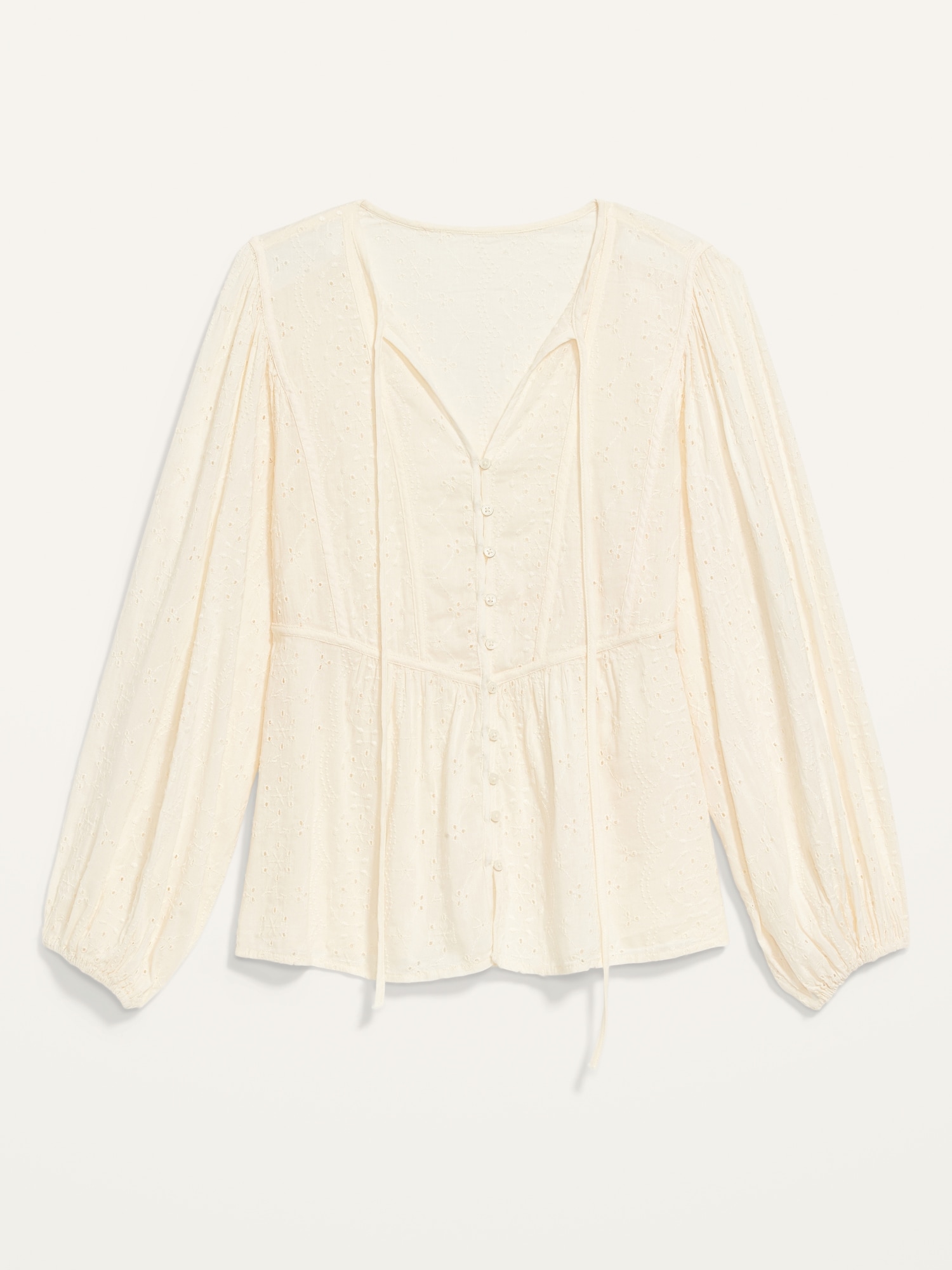 Oversized Embroidered Cutwork Tie-Neck Blouse for Women | Old Navy