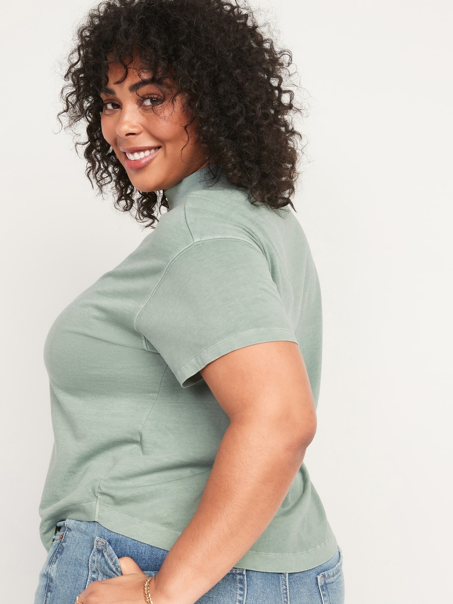 Garment-Dyed Mock-Neck Easy T-Shirt for Women | Old Navy