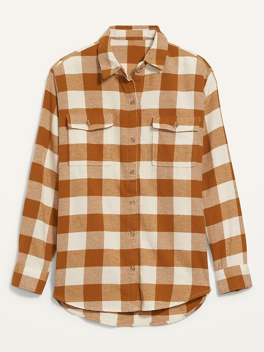 Image number 3 showing, Oversized Plaid Flannel Boyfriend Tunic Shirt for Women
