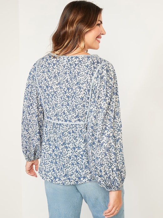 Image number 2 showing, Oversized Button-Front Mixed-Print Poet Blouse