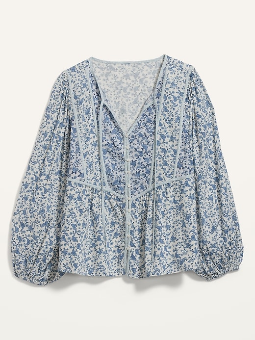 Image number 4 showing, Oversized Button-Front Mixed-Print Poet Blouse for Women
