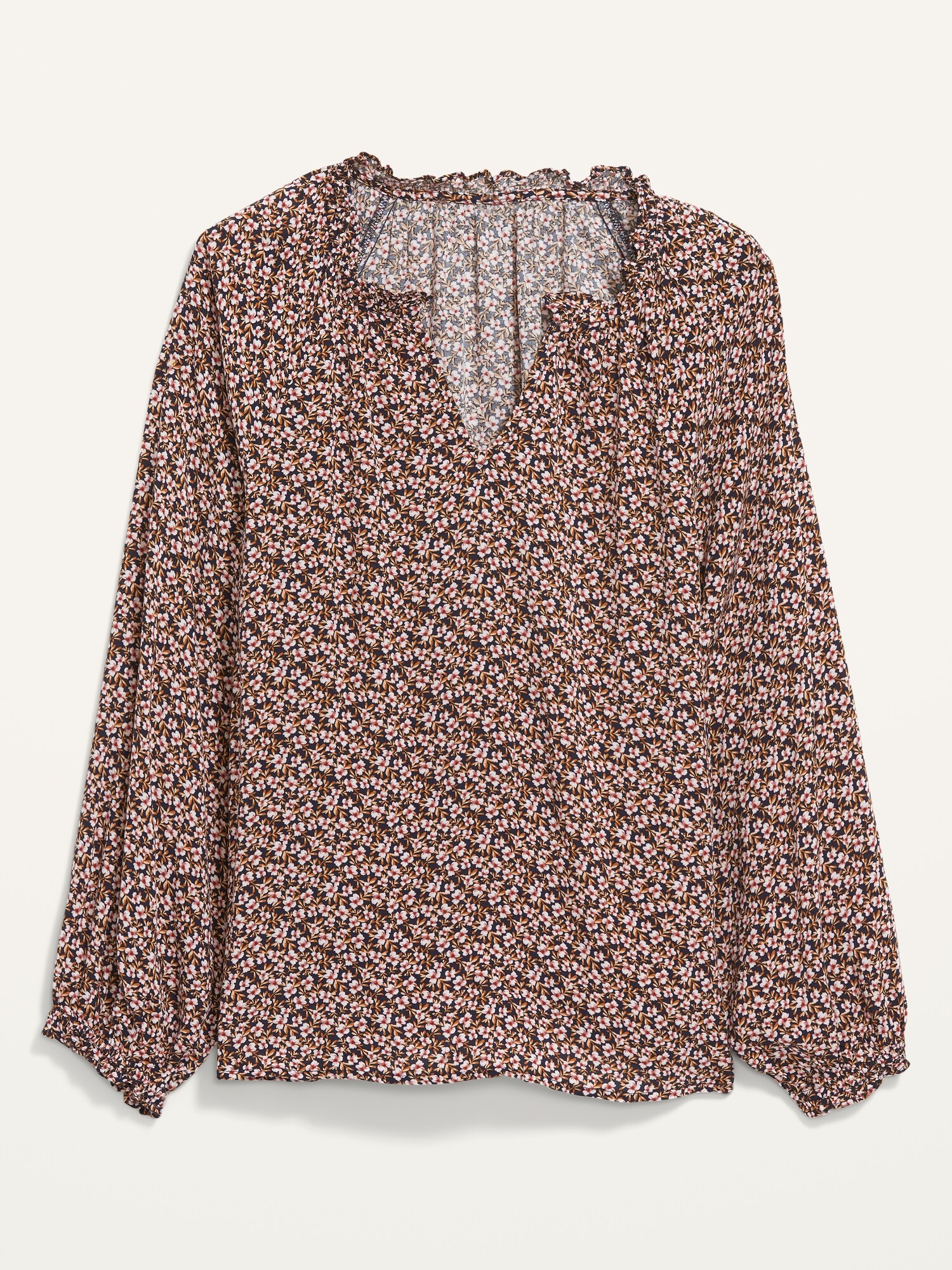 Floral-Print Split-Neck Poet Blouse | Old Navy