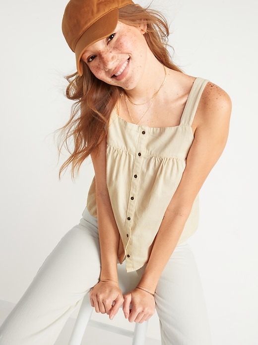 Image number 2 showing, Sleeveless Button-Front Twill Swing Top