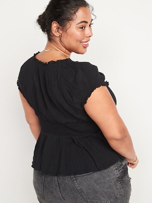Image number 6 showing, Smocked Crinkle-Textured Short-Sleeve Peplum Top for Women