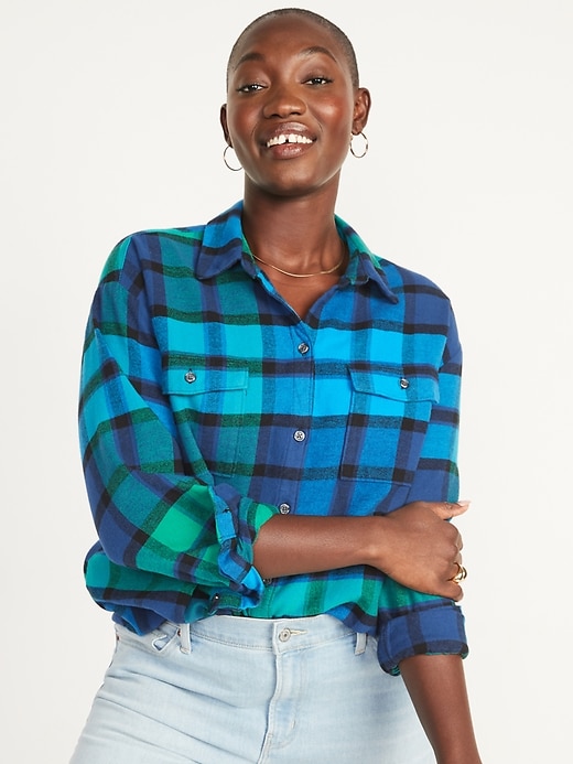 Image number 1 showing, Oversized Plaid Flannel Boyfriend Tunic Shirt
