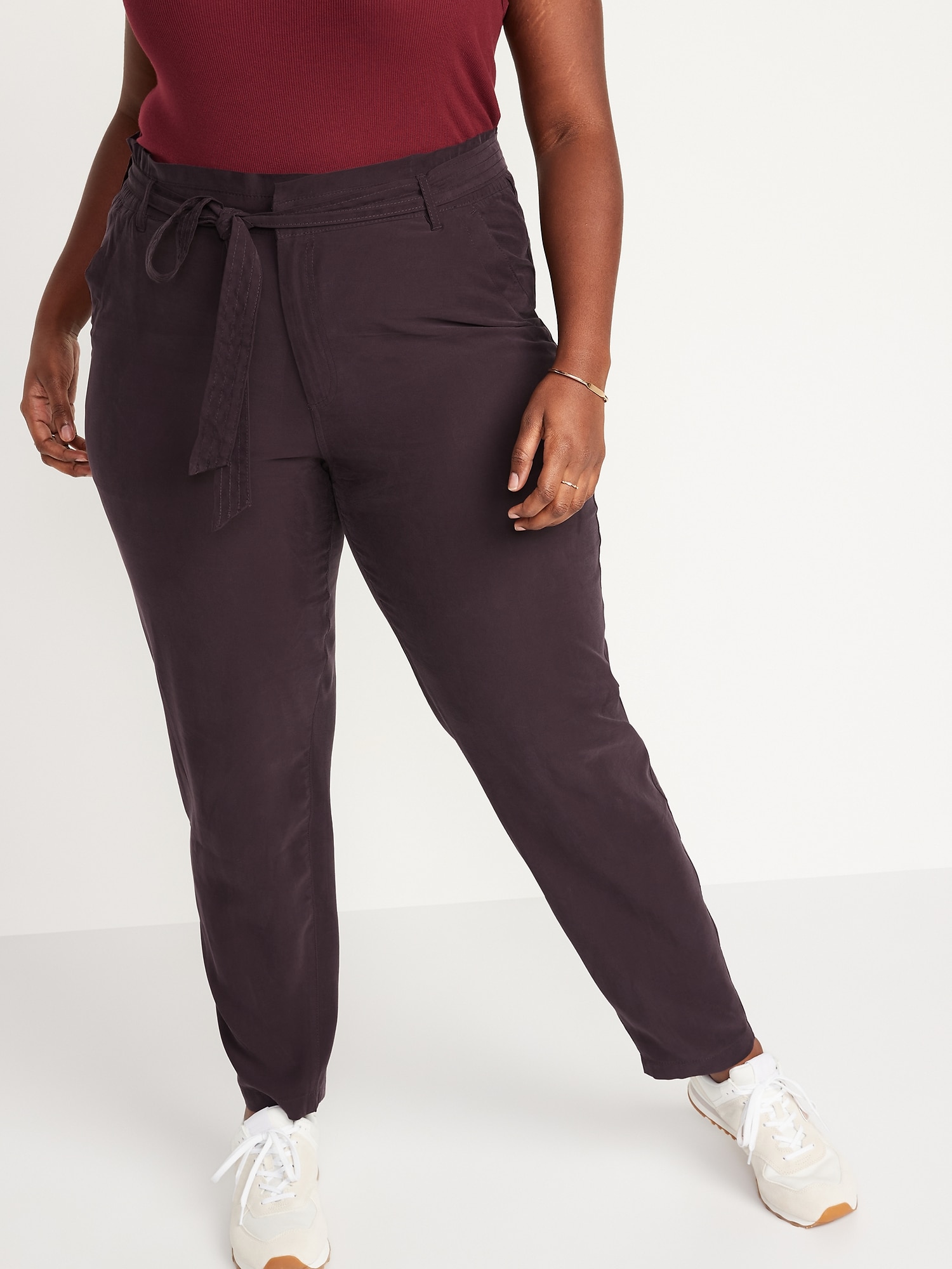 HighWaisted Cropped Belted StraightLeg Pants for Women Old Navy