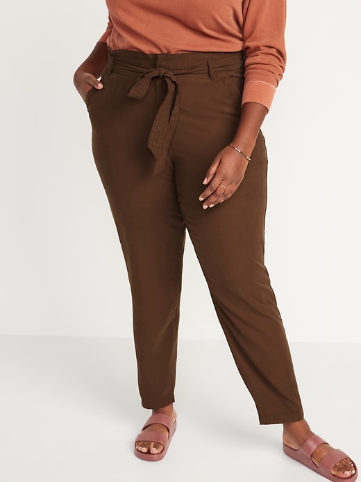 Image number 6 showing, High-Waisted Cropped Belted Straight-Leg Pants for Women