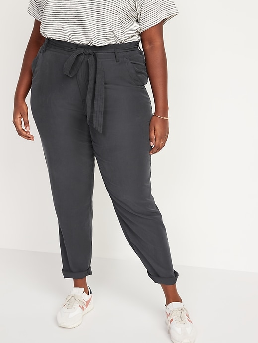 Image number 6 showing, High-Waisted Cropped Belted Straight-Leg Pants